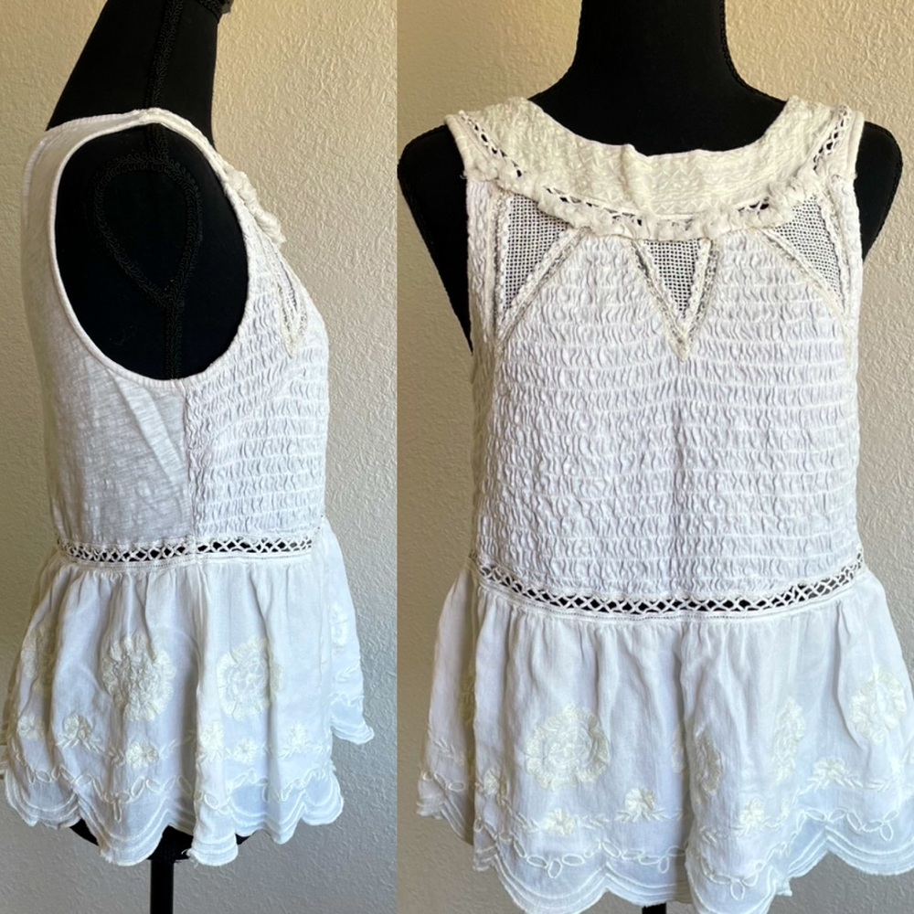 Anthropologie • Off White Meadow Rue Sleeveless Ruched T-Shirt Top Blouse
